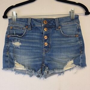 American Eagle Shorts Womens 0 Hi Rise Shortie Distressed Button Fly‎ Boyfriend